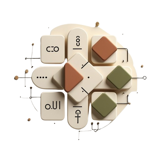 A 3D abstract digital illustration of retro computer keyboard keys arranged in a circular pattern on a white background.